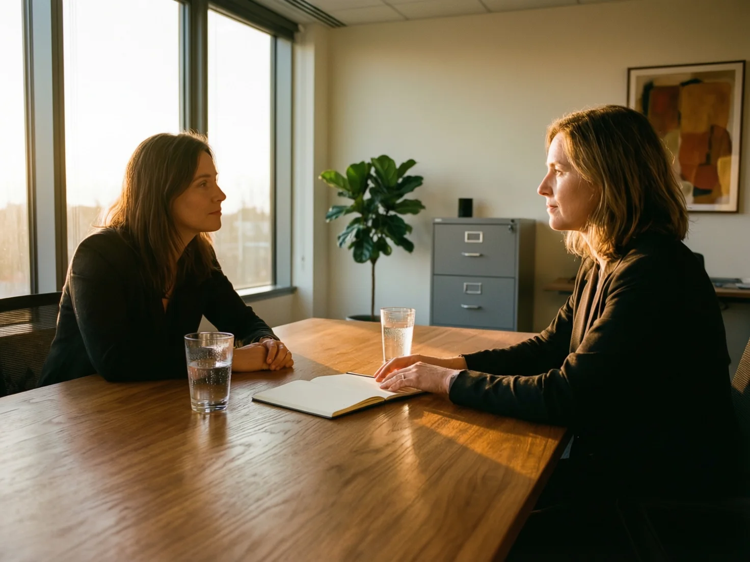 Entrevista de trabajo a la luz de la tarde